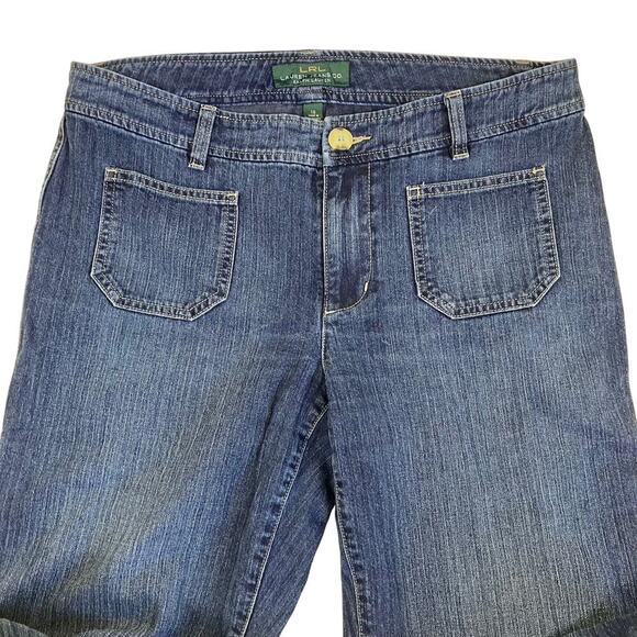 L-Ralph Lauren Sz 10 Y2K Blue Pinstriped Relaxed Wide Leg Jeans Patch Pockets - Picture 7 of 16